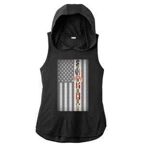 Autism Awareness American Flag Ladies PosiCharge Tri-Blend Wicking Draft Hoodie Tank