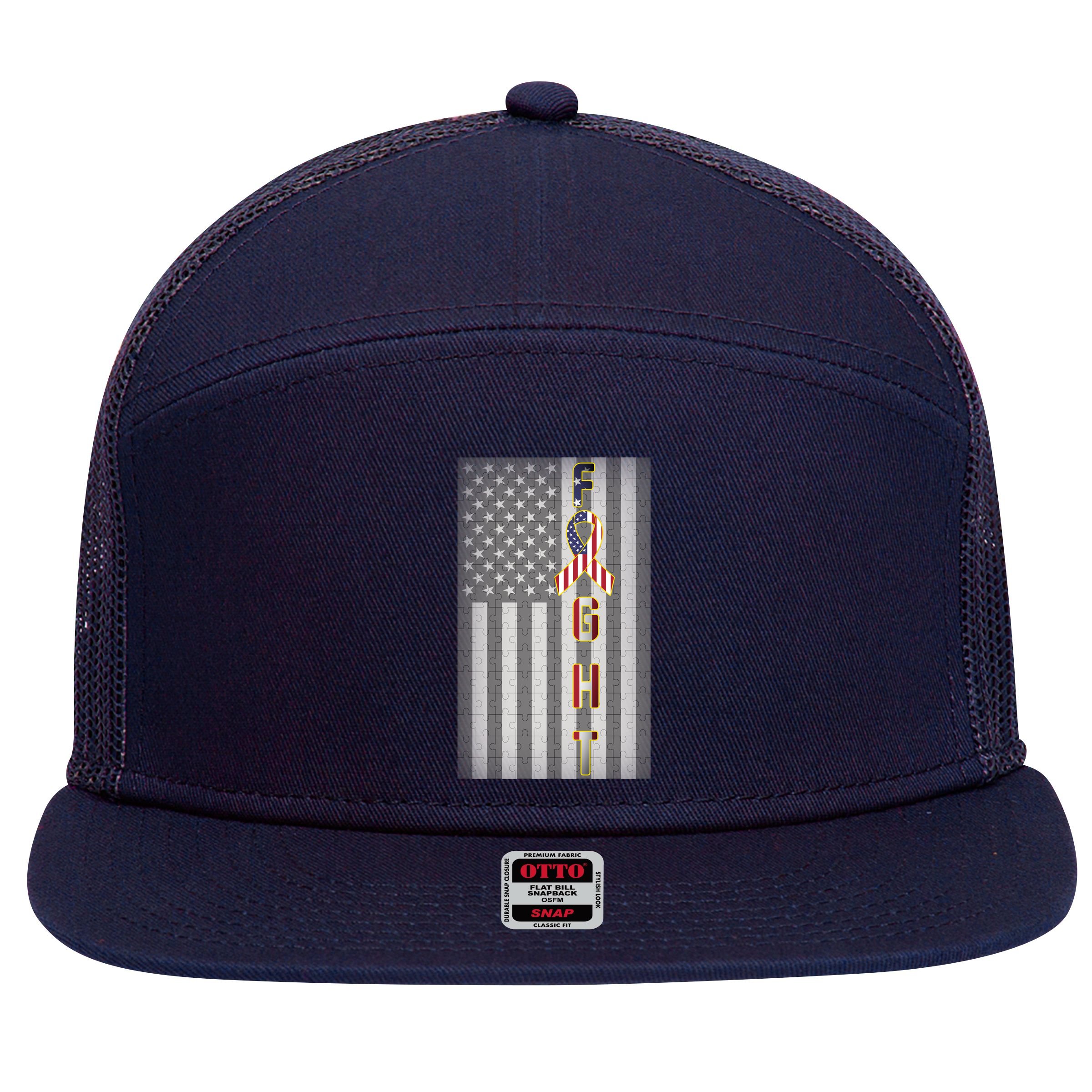 Autism Awareness American Flag 7 Panel Mesh Trucker Snapback Hat
