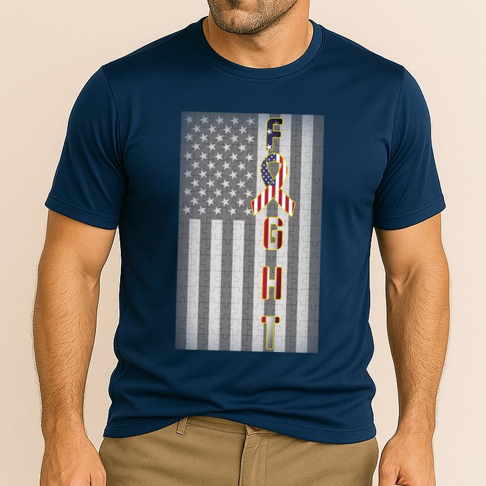 Autism Awareness American Flag Cooling Performance Crew T-Shirt