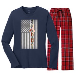 Autism Awareness American Flag Women's Long Sleeve Flannel Pajama Set 