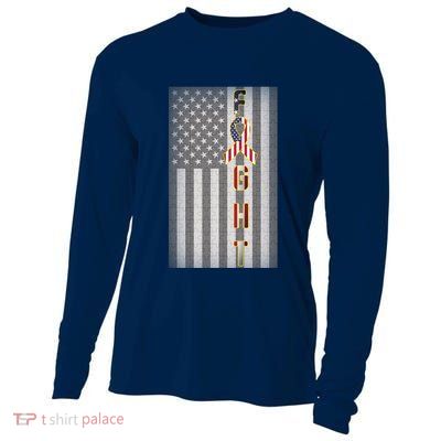 Autism Awareness American Flag Cooling Performance Long Sleeve Crew