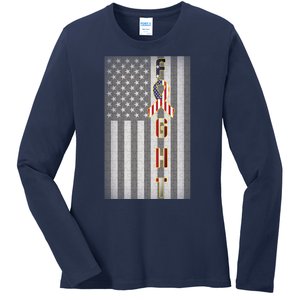 Autism Awareness American Flag Ladies Long Sleeve Shirt