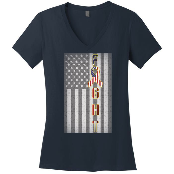 Autism Awareness American Flag Women's V-Neck T-Shirt