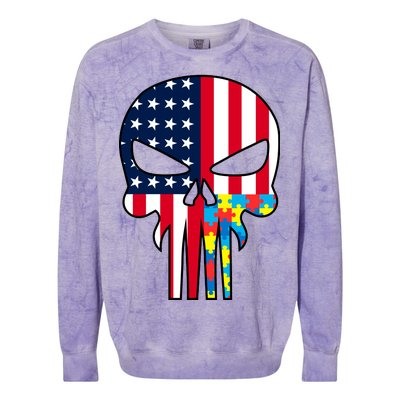 Autism Awareness American Skull Colorblast Crewneck Sweatshirt