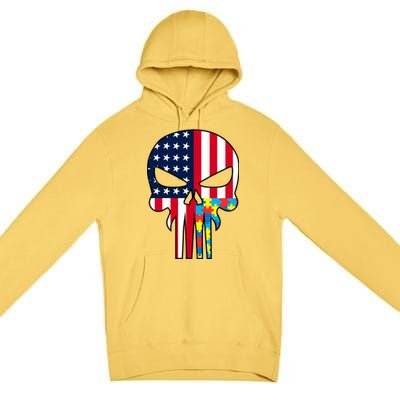 Autism Awareness American Skull Premium Pullover Hoodie