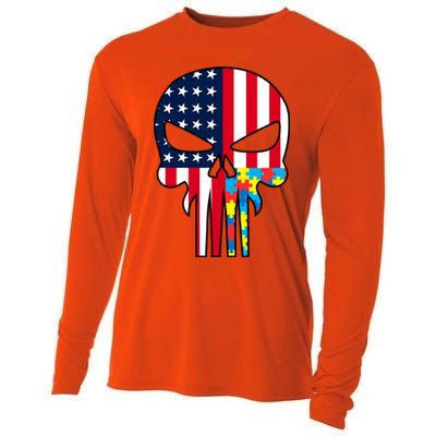 Autism Awareness American Skull Cooling Performance Long Sleeve Crew