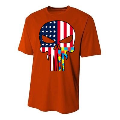 Autism Awareness American Skull Performance Sprint T-Shirt