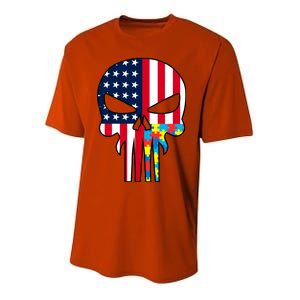 Autism Awareness American Skull Youth Performance Sprint T-Shirt