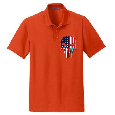 Autism Awareness American Skull Dry Zone Grid Polo