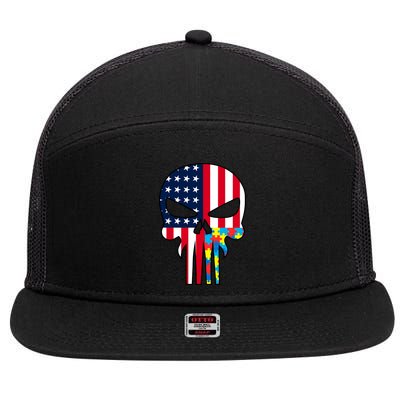 Autism Awareness American Skull 7 Panel Mesh Trucker Snapback Hat