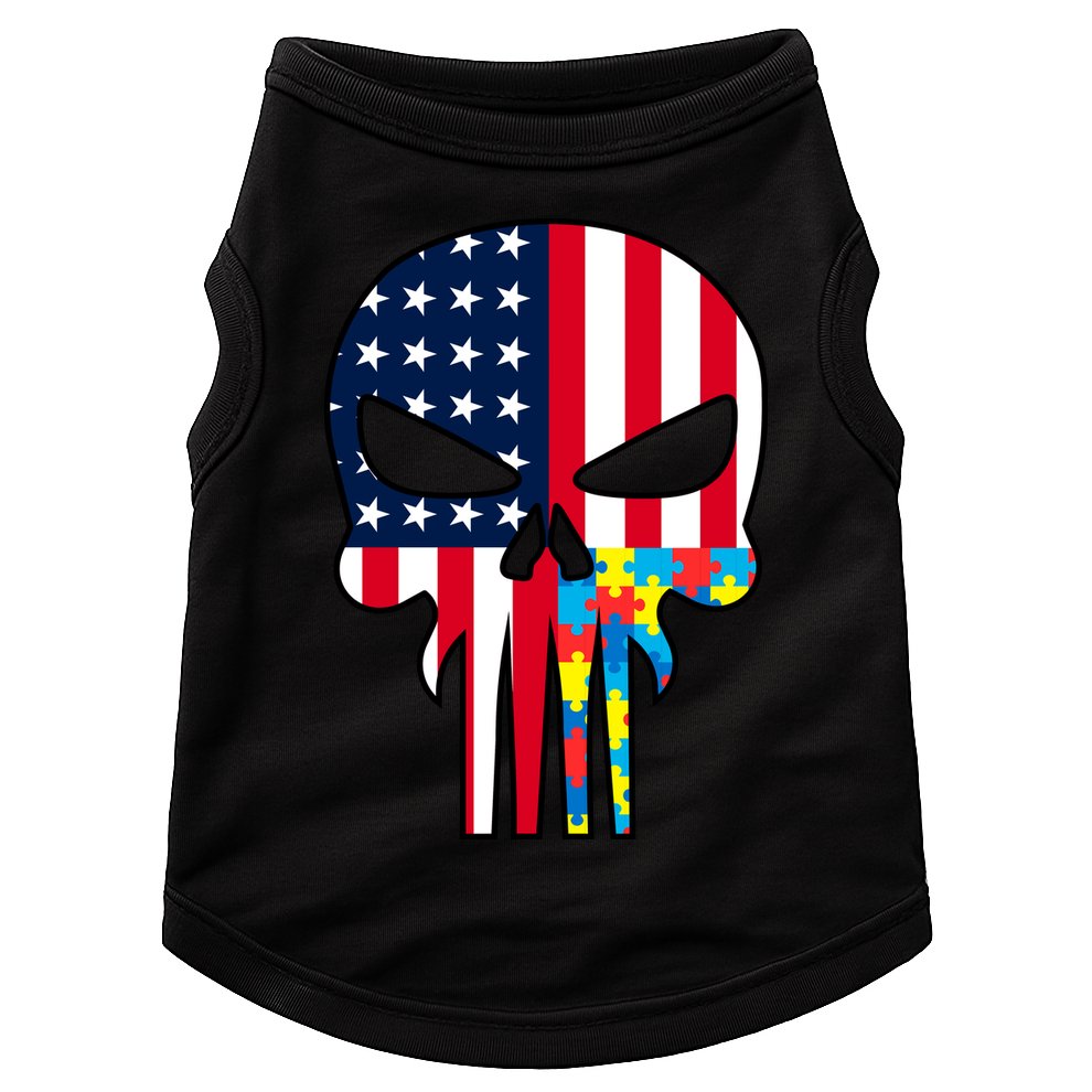 Autism Awareness American Skull Doggie Tank