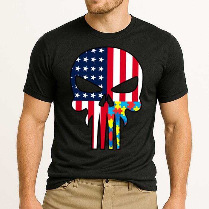 Autism Awareness American Skull Cooling Performance Crew T-Shirt
