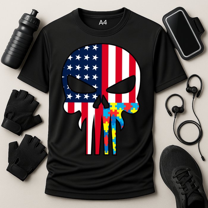 Autism Awareness American Skull Cooling Performance Crew T-Shirt