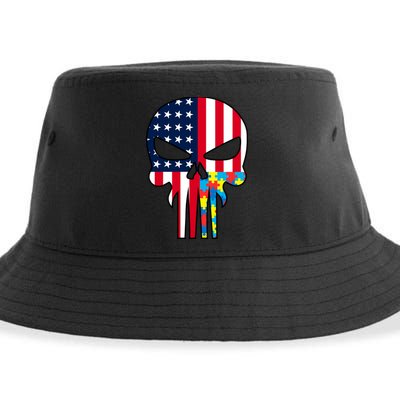 Autism Awareness American Skull Sustainable Bucket Hat