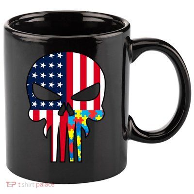 Autism Awareness American Skull 11oz C Handle Ceramic Mug
