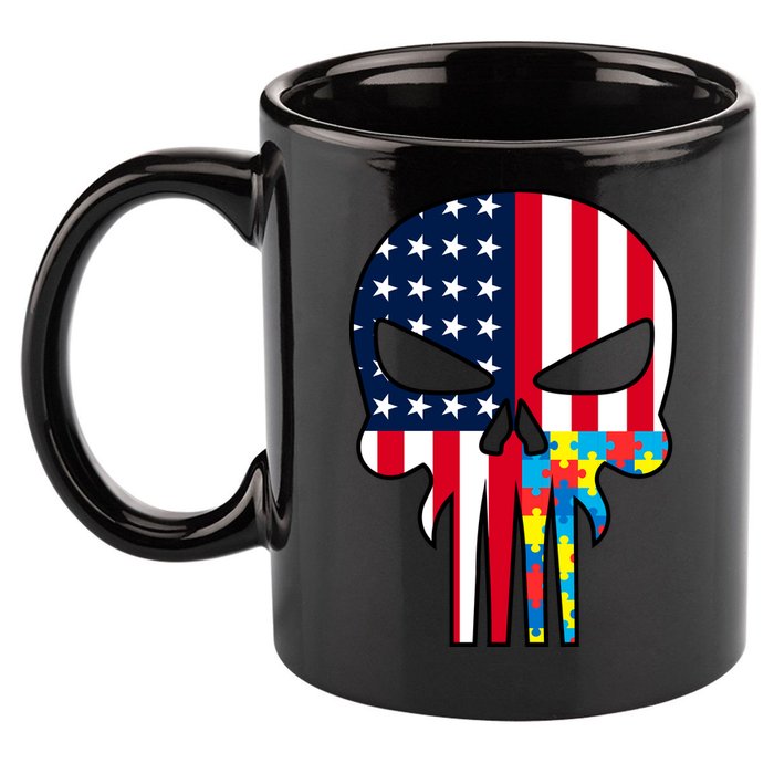 Autism Awareness American Skull 11oz C Handle Ceramic Mug