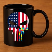 Autism Awareness American Skull 11oz C Handle Ceramic Mug
