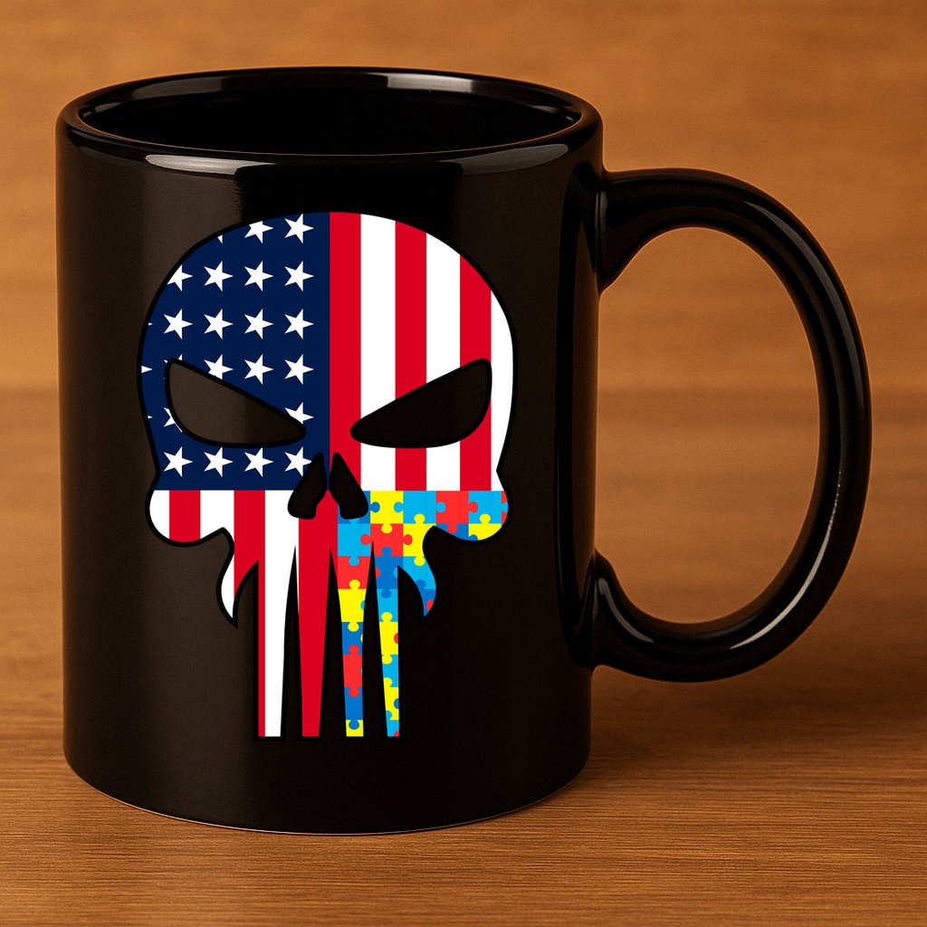 Autism Awareness American Skull 11oz C Handle Ceramic Mug