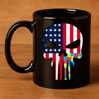 Autism Awareness American Skull 11oz C Handle Ceramic Mug