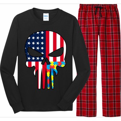 Autism Awareness American Skull Long Sleeve Pajama Set