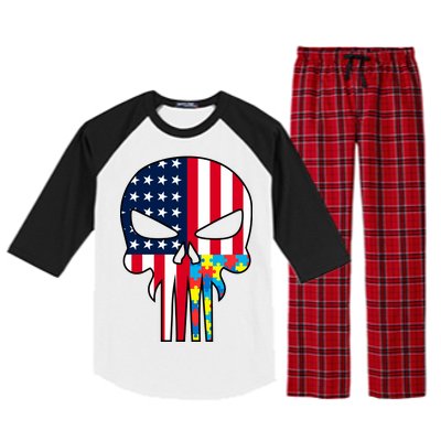 Autism Awareness American Skull Raglan Sleeve Pajama Set