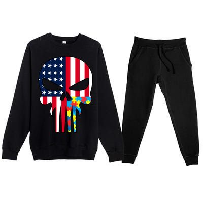 Autism Awareness American Skull Premium Crewneck Sweatsuit Set