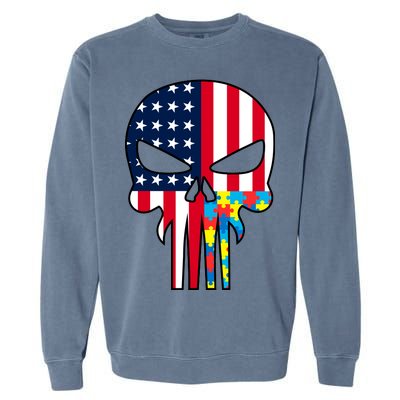 Autism Awareness American Skull Garment-Dyed Sweatshirt