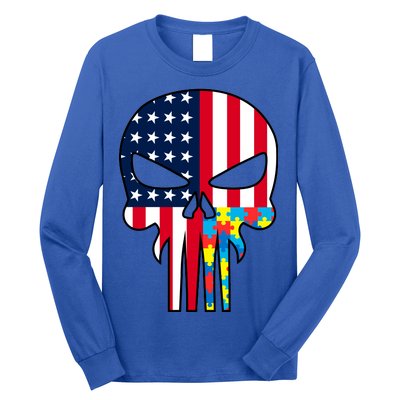 Autism Awareness American Skull Long Sleeve Shirt