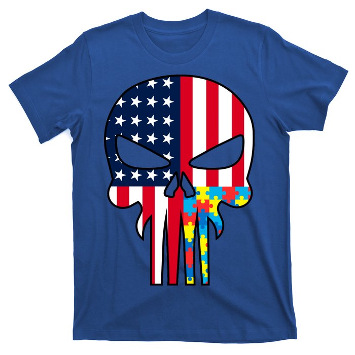 Autism Awareness American Skull T-Shirt