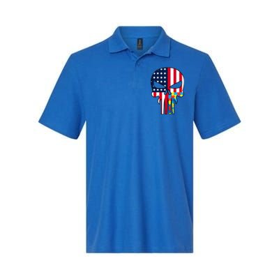 Autism Awareness American Skull Softstyle Adult Sport Polo