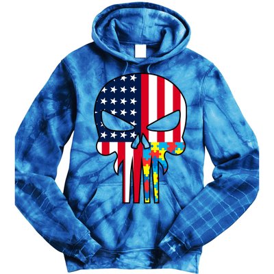 Autism Awareness American Skull Tie Dye Hoodie