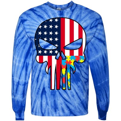 Autism Awareness American Skull Tie-Dye Long Sleeve Shirt