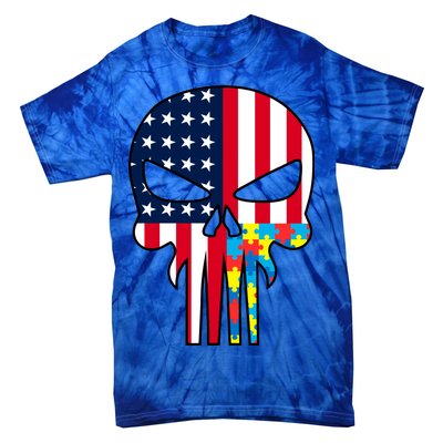 Autism Awareness American Skull Tie-Dye T-Shirt