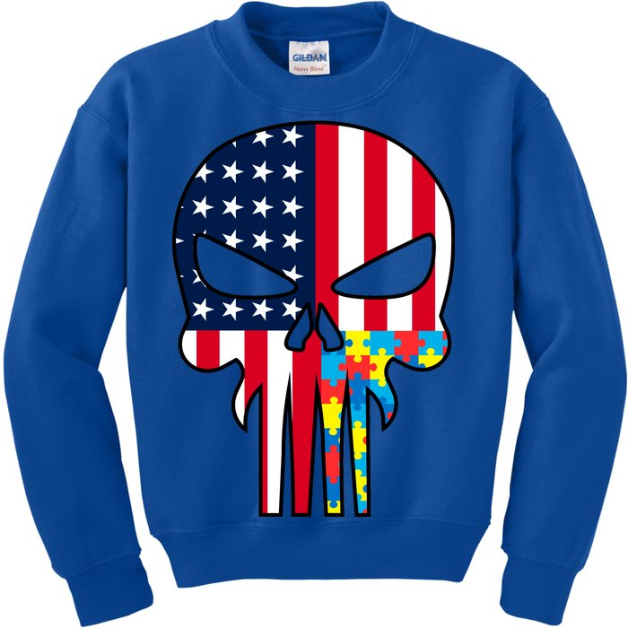 Autism Awareness American Skull Kids Sweatshirt