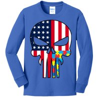 Autism Awareness American Skull Kids Long Sleeve Shirt