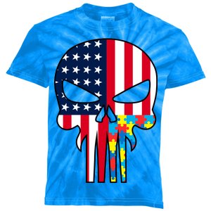 Autism Awareness American Skull Kids Tie-Dye T-Shirt