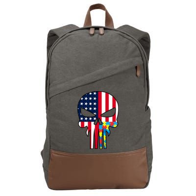 Autism Awareness American Skull Cotton Canvas Backpack