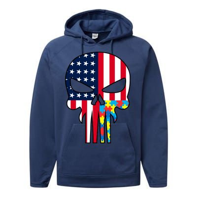 Autism Awareness American Skull Performance Fleece Hoodie