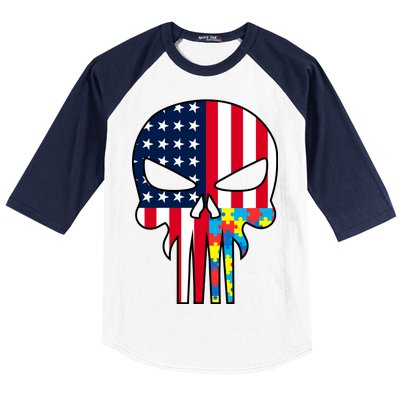 Autism Awareness American Skull Baseball Sleeve Shirt