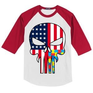 Autism Awareness American Skull Kids Colorblock Raglan Jersey