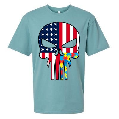 Autism Awareness American Skull Sueded Cloud Jersey T-Shirt