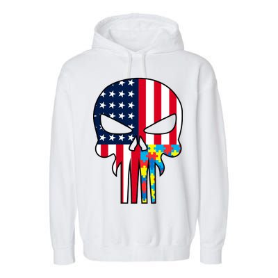 Autism Awareness American Skull Garment-Dyed Fleece Hoodie