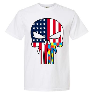 Autism Awareness American Skull Garment-Dyed Heavyweight T-Shirt