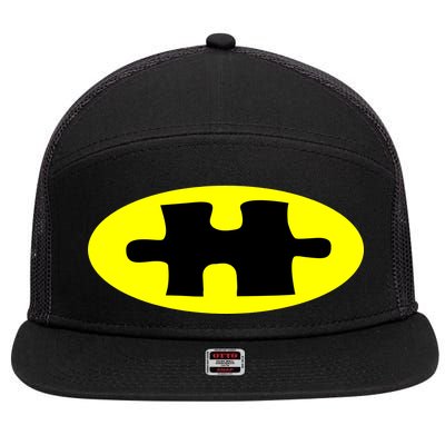 Autism Awareness Bat Puzzle Logo 7 Panel Mesh Trucker Snapback Hat