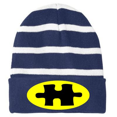 Autism Awareness Bat Puzzle Logo Striped Beanie with Solid Band