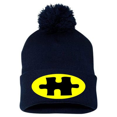 Autism Awareness Bat Puzzle Logo Pom Pom 12in Knit Beanie