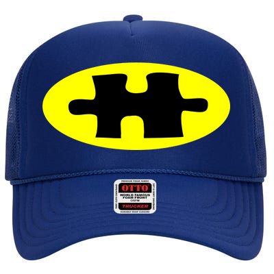 Autism Awareness Bat Puzzle Logo High Crown Mesh Back Trucker Hat