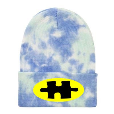 Autism Awareness Bat Puzzle Logo Tie Dye 12in Knit Beanie