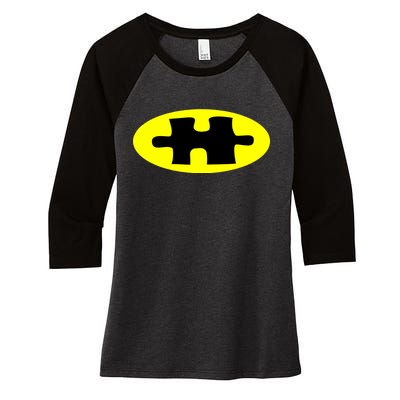 Autism Awareness Bat Puzzle Logo Women's Tri-Blend 3/4-Sleeve Raglan Shirt