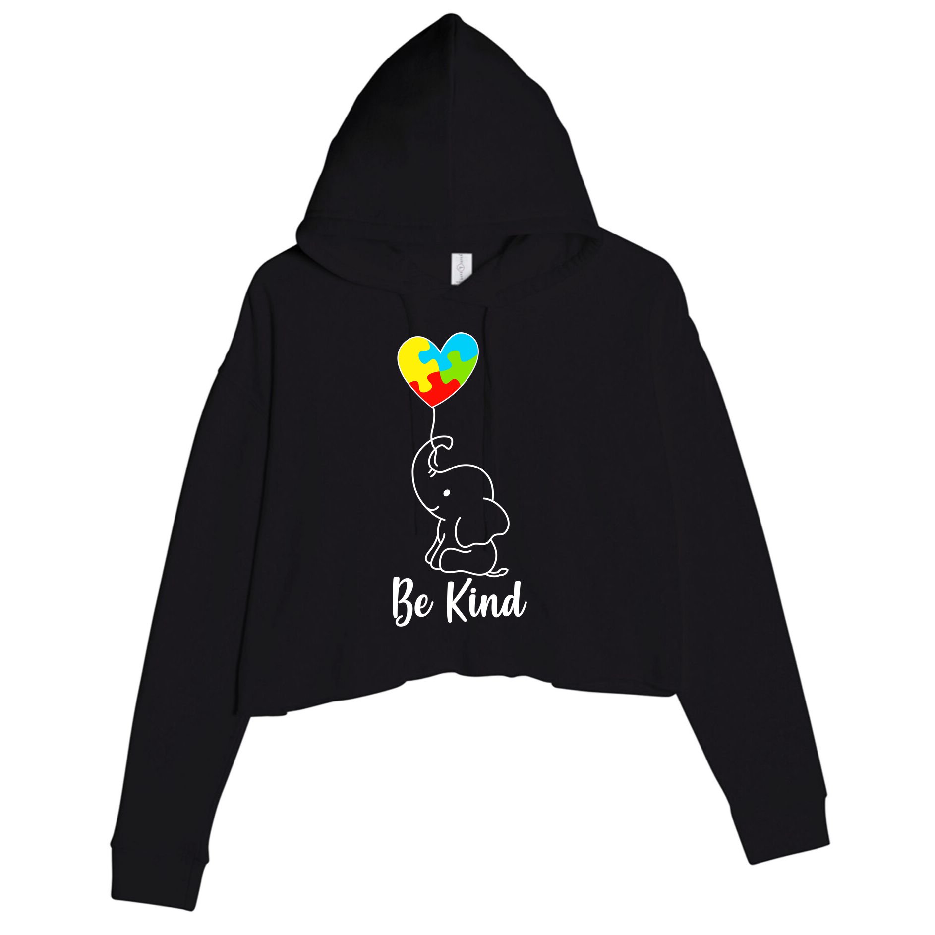 Autism Awareness Be Kind Elephant Crop Fleece Hoodie
